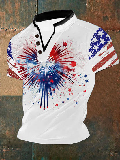 Men's Flag Independence Day Fireworks Print Top