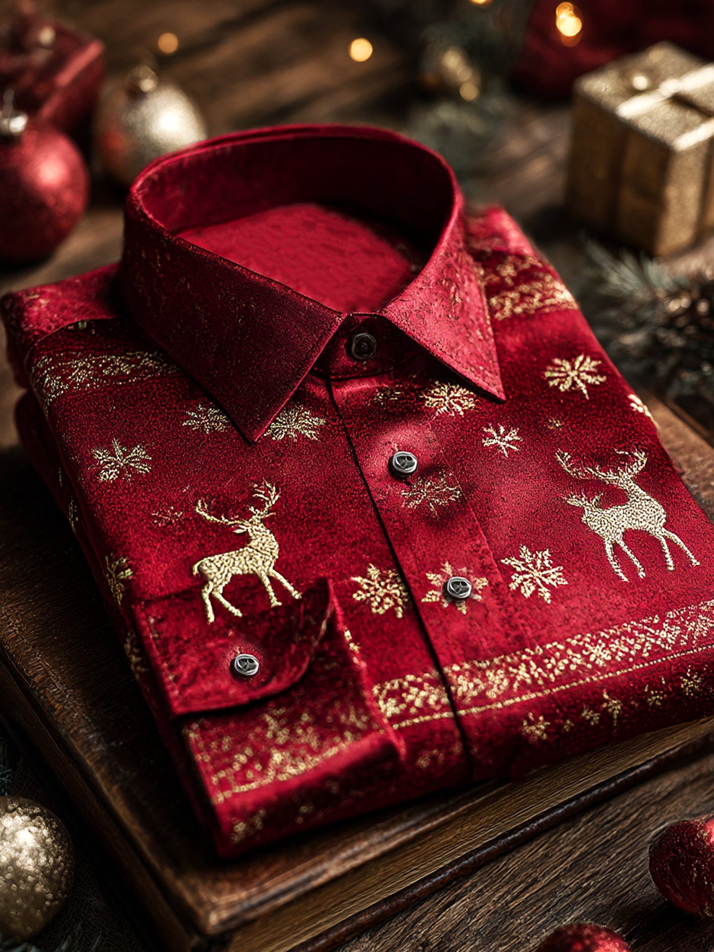 Men's Satin Luxury Christmas Party Long Sleeve Button-Down Shirt