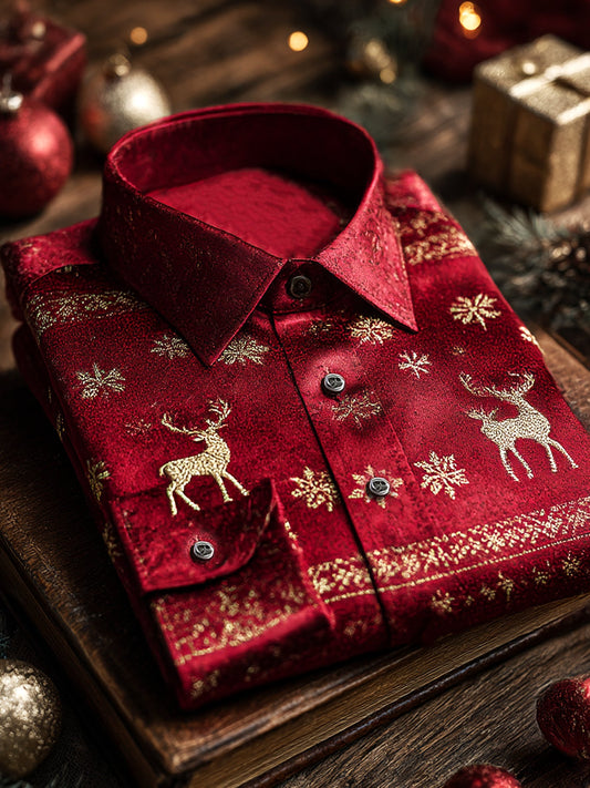Men's Satin Luxury Christmas Party Long Sleeve Button-Down Shirt