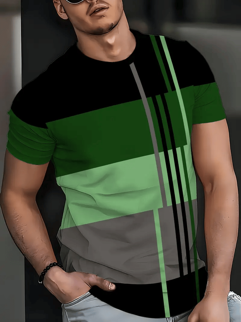 Men's Business Stripe Logo Print Short Sleeve T-Shirt