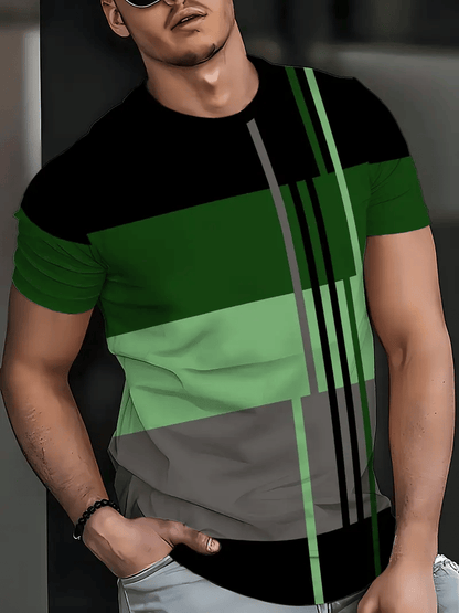 Men's Business Stripe Logo Print Short Sleeve T-Shirt