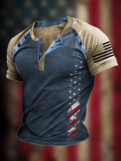 Men's The Pledge Independence Day Henley Neck Raglan Sleeve T-Shirt