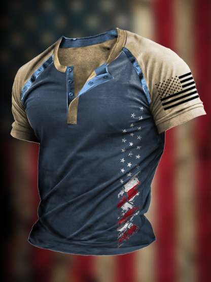 Men's The Pledge Independence Day Henley Neck Raglan Sleeve T-Shirt