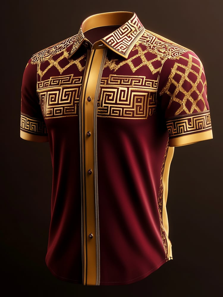 Men's Satin Luxe Print Short Sleeve Button Shirt