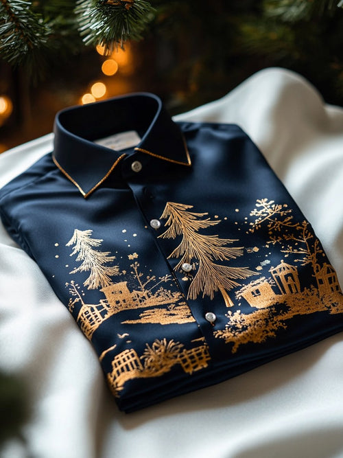 Christmas Men's Business Luxury Tree Long Sleeve Shirt