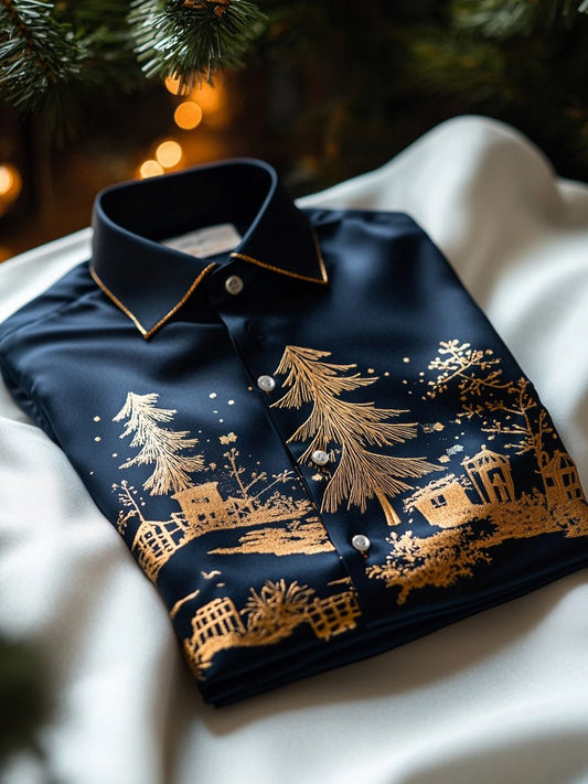 Christmas Men's Business Luxury Tree Long Sleeve Shirt