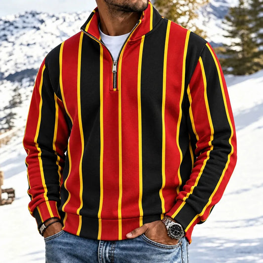 Men's Color-Blocked Striped Half-Zip Hoodie