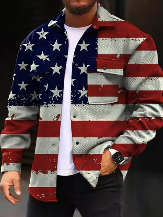 Men'S Fashionable Printed Pocket Button Lapel Jacket