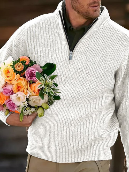 Men's Cotton American Casual Polo Neck Half Zip Knit Tops