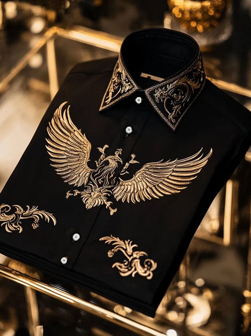 Men's Luxury Romantic Contrast Color Print Long Sleeve Shirt