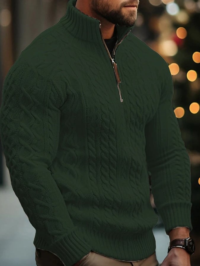 Men's Vintage Half Zip Solid Color Knit Sweater
