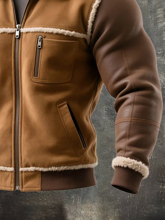 Men's Retro Patchwork Lambswool Warm Jacket
