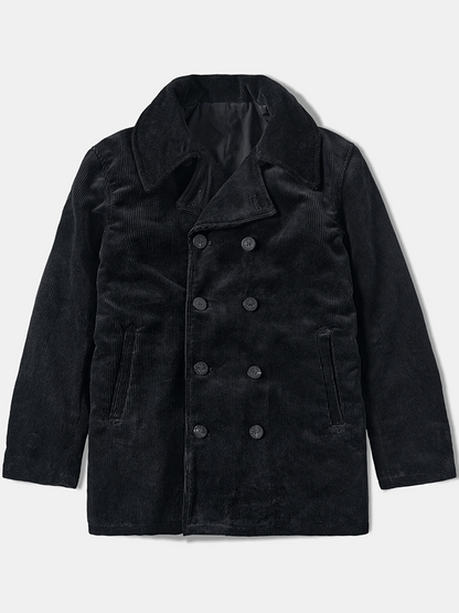 Men's Stylish Double With Pocket Design Breasted Casual Corduroy Coat