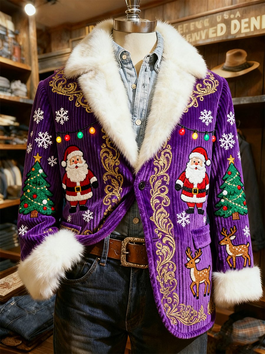 Men's Corduroy Santa Claus Plush Suit Jacket