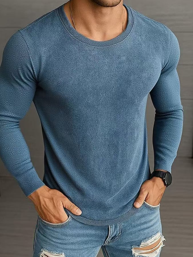 Men's Casual Retro Printed Round Neck Long Sleeve T-Shirt