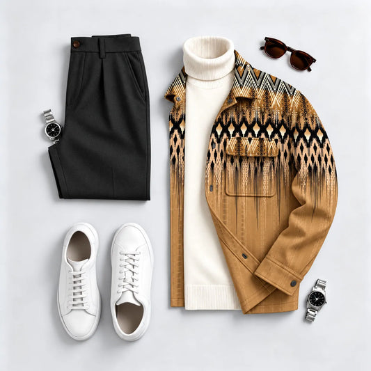 Men's Gradient Print Long Sleeve Shirt and Pants Two-Piece Set