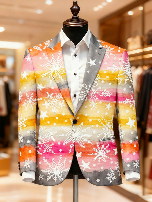 Men's Business Casual Notch Lapel Vintage Xmas Print Blazers