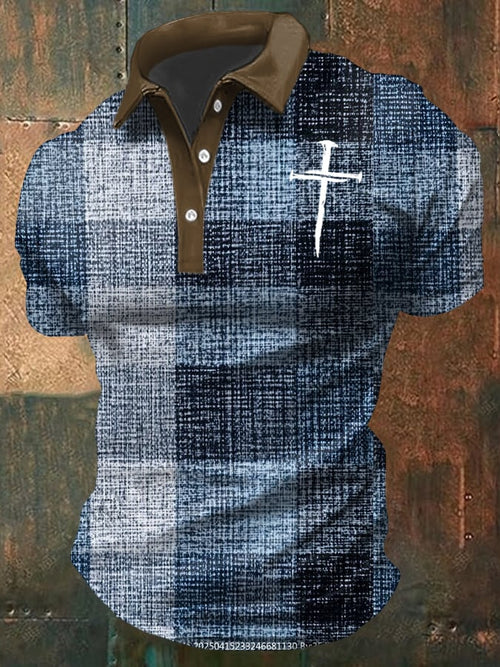 Men's Retro Faith Cross Patchwork Printed Casual POLO Shirt