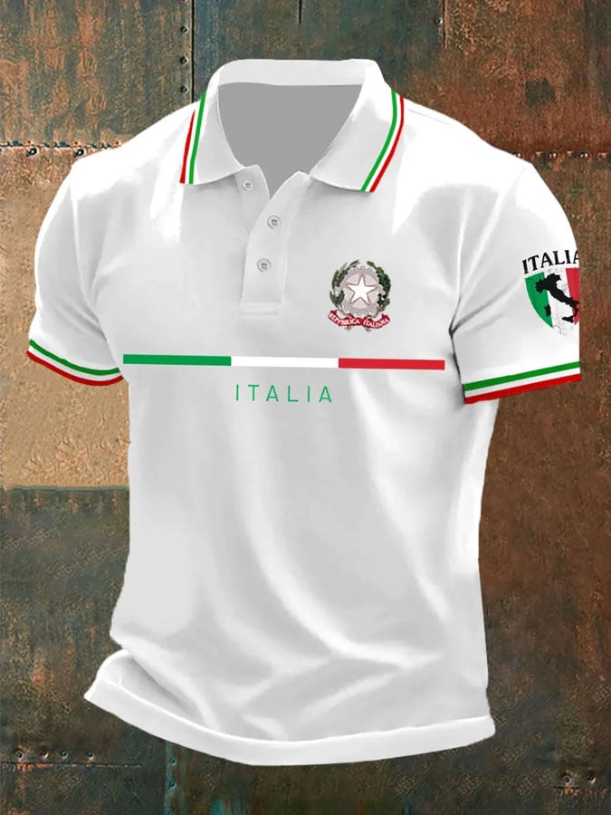 Men's Vintage Italy Printed Casual Polo Shirt