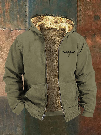 Men's Vintage Western Cow Print Arctic Fleece Zip-Up Jacket