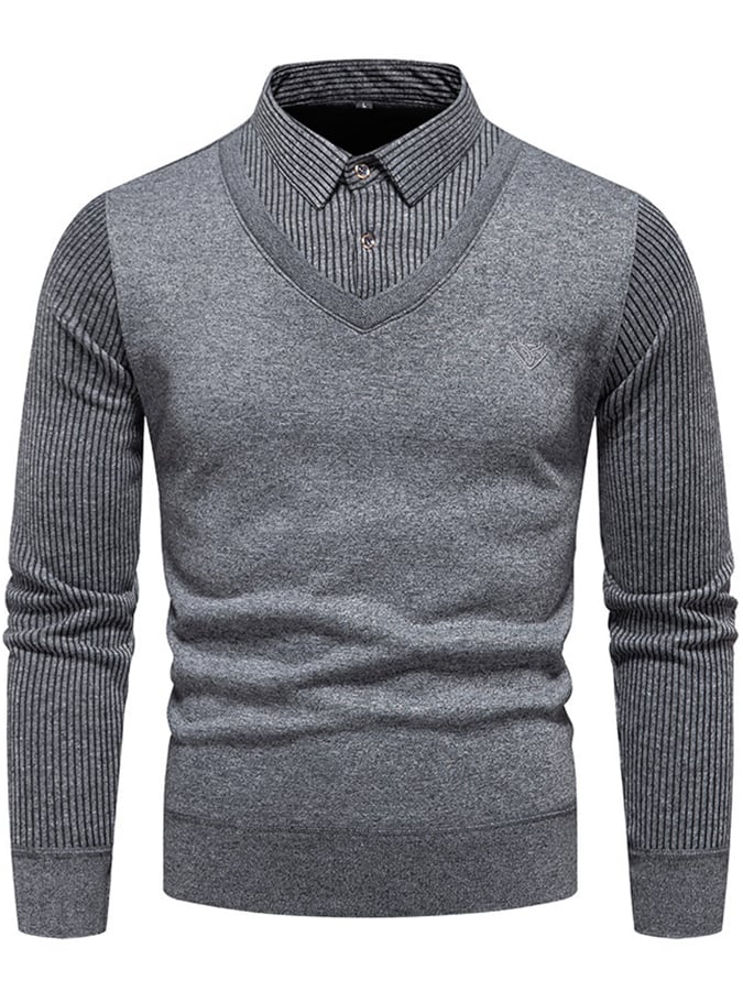 Men's Fashionable Velvet Thickened Warm Fake Two-Piece Sweater
