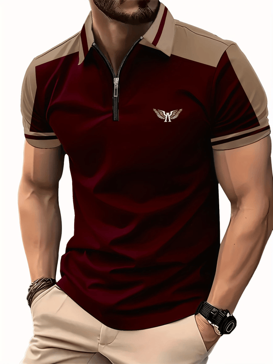 Men's Casual Business Zipper Short Sleeve Polo Shirt