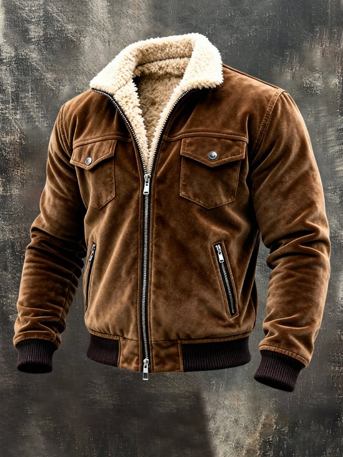 Men'S Vintage Warm Plus Velvet Outdoor Jacket