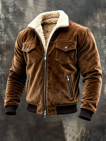 Men'S Vintage Warm Plus Velvet Outdoor Jacket