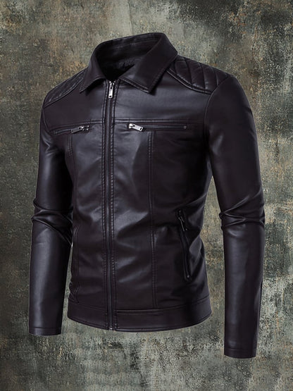 Men'S Stylish Casual Stitching Lapel Motorcycle Leather Jacket