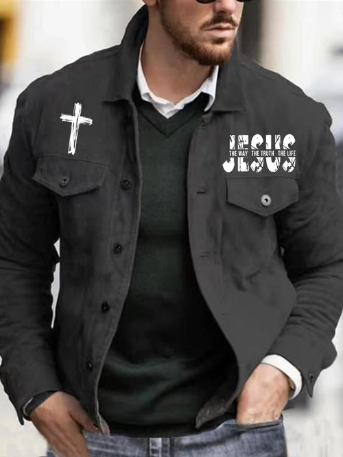 Men's Jesus THe Way The Truth Yhe Life Printed Casual Jacket