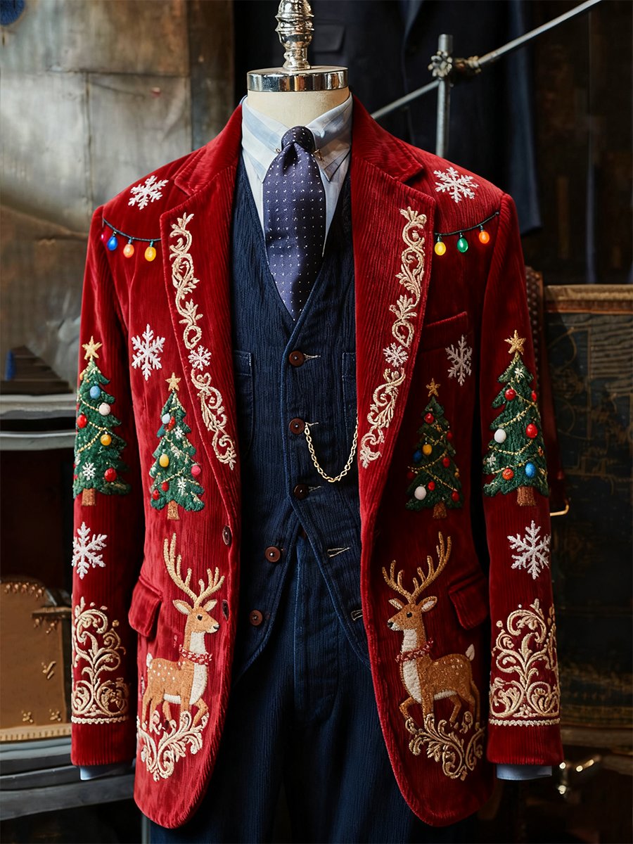 Men's Christmas Reindeer Corduroy Suit Jacket