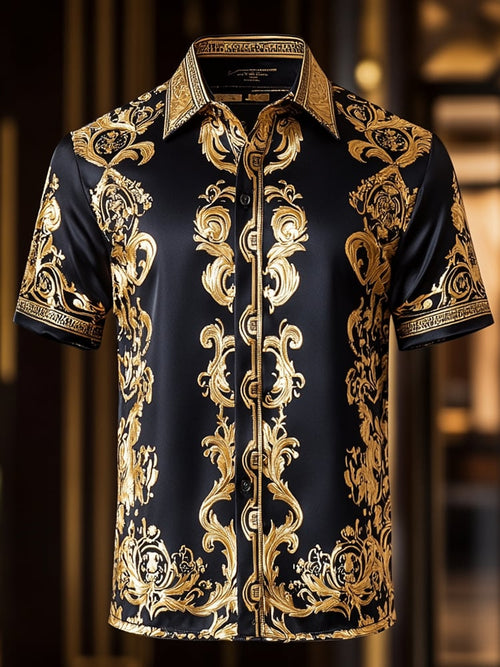 Men's Satin Luxe Print Short Sleeve Button Shirt