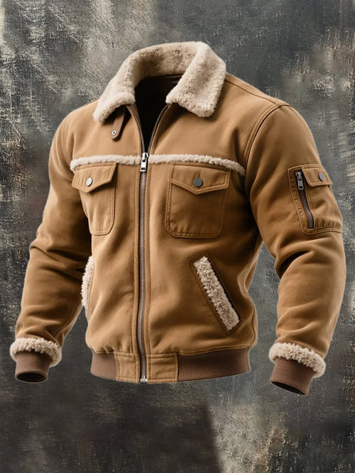 Men's Retro Patchwork Lambswool Warm Jacket