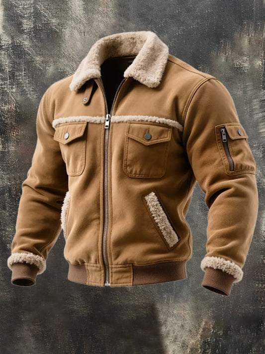 Men's Retro Patchwork Lambswool Warm Jacket