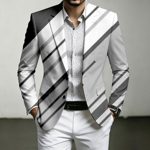 Men's Gray Diagonal-Striped Print Blazer