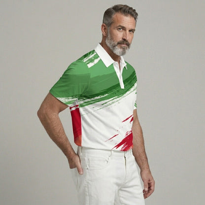 Men's Sporty Colorblock Turndown Collar Short Sleeve Polo Shirt