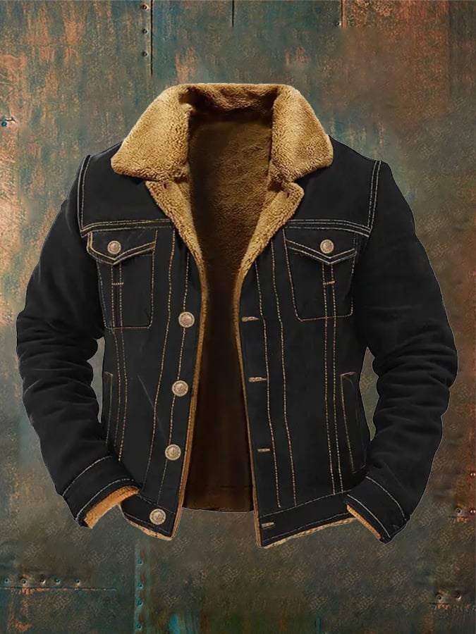 Men's Vintage Outdoor Workwear Cargo Tactical Lapel Casual Fleece Jacket