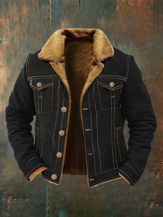 Men's Vintage Outdoor Workwear Cargo Tactical Lapel Casual Fleece Jacket