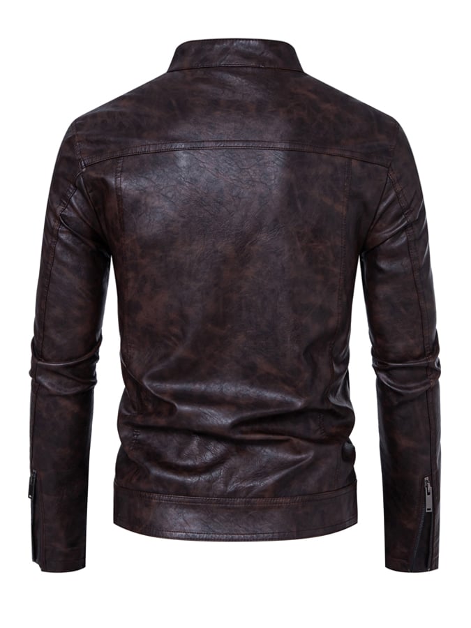 Men'S Stylish Casual Stand Collar Motorcycle Leather Jacket