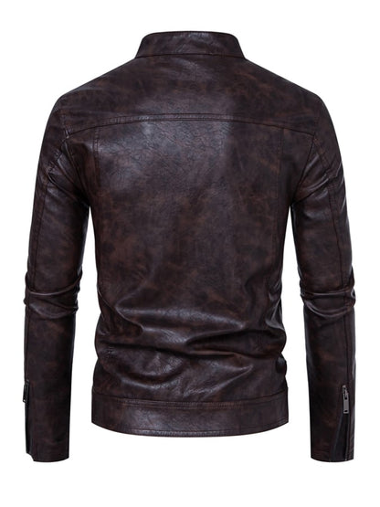Men'S Stylish Casual Stand Collar Motorcycle Leather Jacket