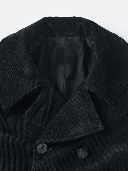 Men's Stylish Double With Pocket Design Breasted Casual Corduroy Coat