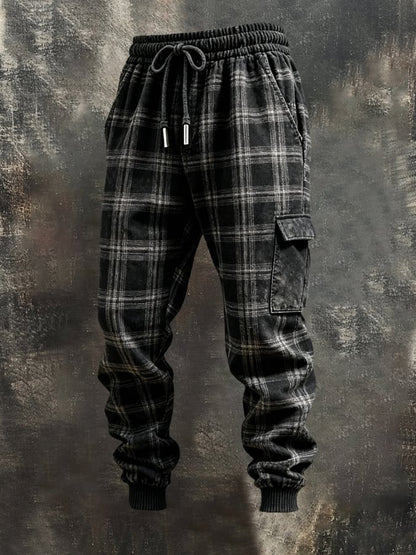 Men's Retro Plaid Stitching Contrast Color Casual Tapered Work Trousers