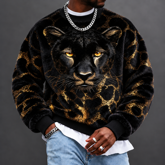 Men's Black Panther Print Crewneck Sweatshirt
