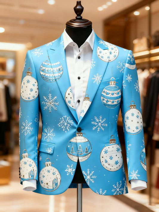 Men's Business Casual Notch Lapel Vintage Xmas Print Blazers