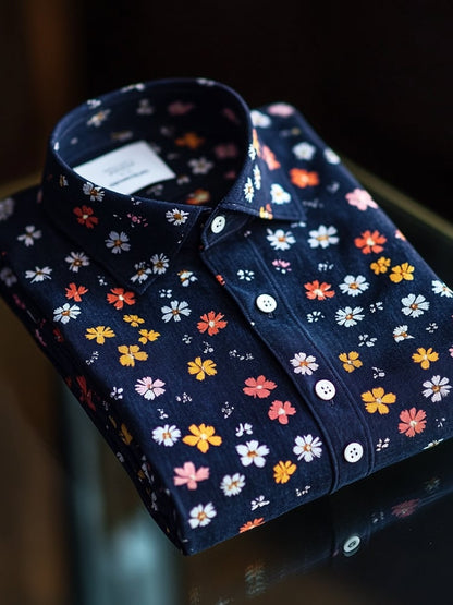 Men's Business Casual Floral Lapel Short Sleeve Shirt