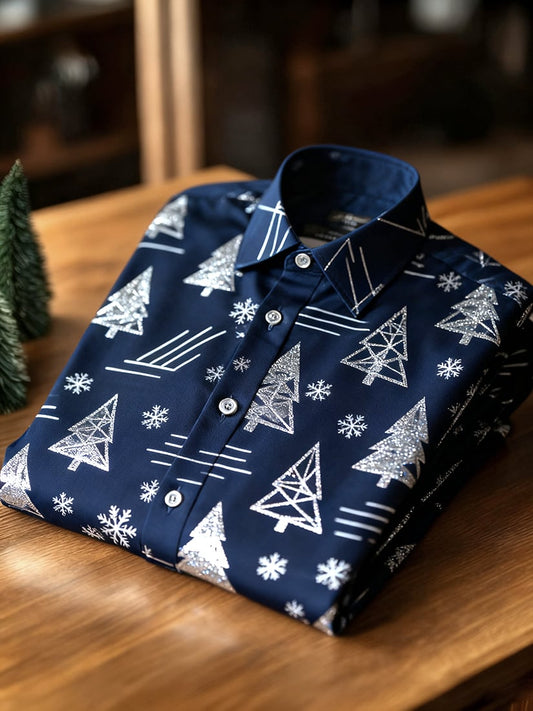 Men's  Christmas Long Sleeve Button-Down Shirt
