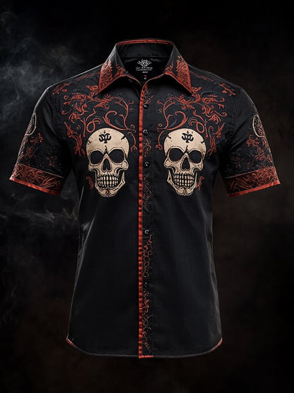 Men's Vintage Skull and Floral Short Sleeve Shirt