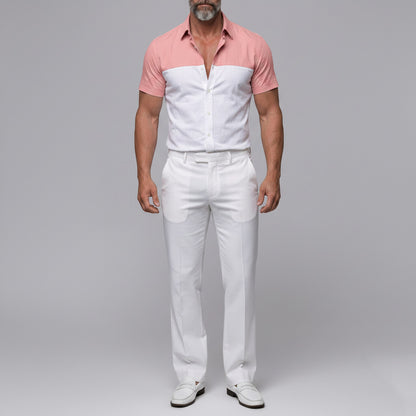 Men's Casual Colorblock Single Breasted Slim Fit Short Sleeve Shirt