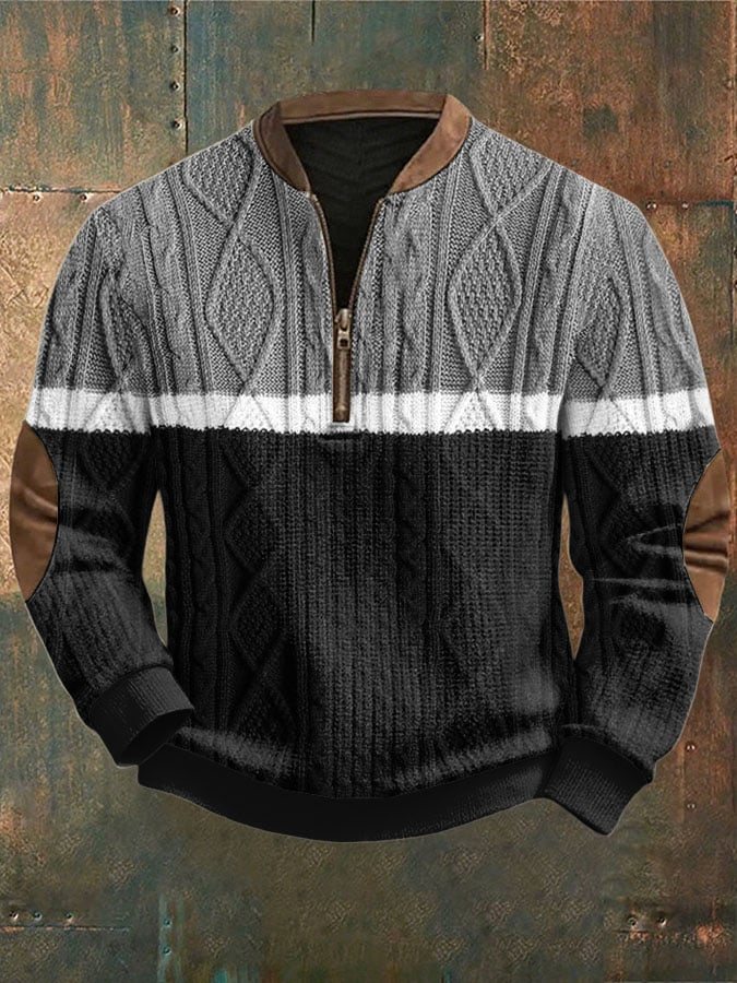 Men's Cable Textured Print Casual Sweatshirt
