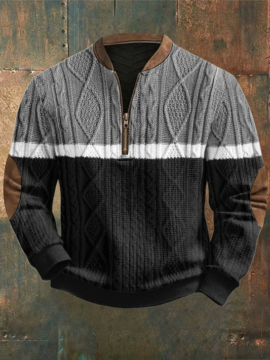 Men's Cable Textured Print Casual Sweatshirt
